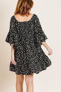 Dalmatian Print Ruffle Bell Sleeve Sweetheart Neckline Dress