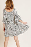 Dalmatian Print Ruffle Bell Sleeve Sweetheart Neckline Dress