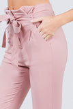 High Waisted Belted Pegged Stretch Pant