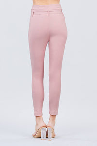 High Waisted Belted Pegged Stretch Pant