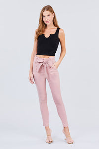 High Waisted Belted Pegged Stretch Pant