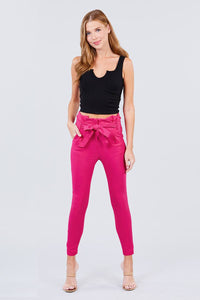 High Waisted Belted Pegged Stretch Pant