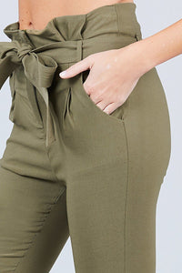 High Waisted Belted Pegged Stretch Pant