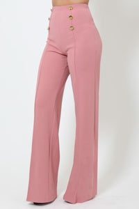 High-waist Crepe Pants With Buttons