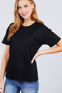 Short Sleeve Round Neck One Pocket Box Knit Top