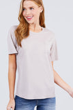 Short Sleeve Round Neck One Pocket Box Knit Top