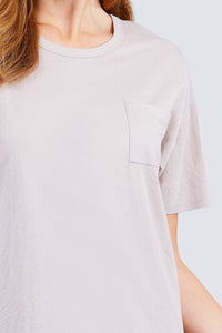 Short Sleeve Round Neck One Pocket Box Knit Top