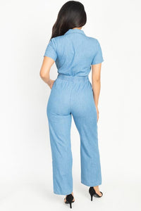 Button Front Elasticized Waist Jumpsuit