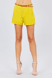 Front Slit Hem W/pocket And Belt Short Pants