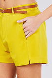 Front Slit Hem W/pocket And Belt Short Pants