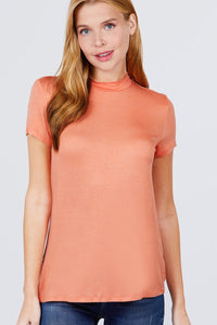 Short Sleeve Mock Neck Rayon Spandex Rib Top