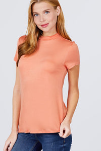 Short Sleeve Mock Neck Rayon Spandex Rib Top