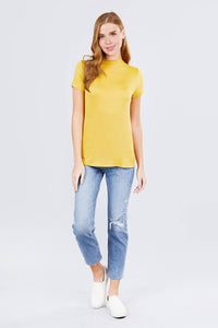 Short Sleeve Mock Neck Rayon Spandex Rib Top