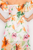 Floral Print Ruffled Off Shoulder Maxi Dress