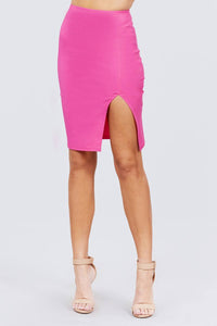 Front Slit Bengaline Midi Skirt