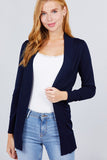 Long Sleeve Rib Banded Open Sweater Cardigan W/pockets