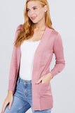 Long Sleeve Rib Banded Open Sweater Cardigan W/pockets