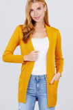 Long Sleeve Rib Banded Open Sweater Cardigan W/pockets