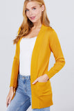 Long Sleeve Rib Banded Open Sweater Cardigan W/pockets