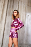 Metallic Lightweight Drawstring Crop Top & Shorts Set