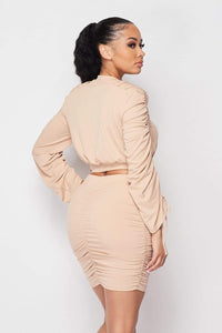 Ruched Long Sleeve And Skirt Set