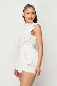 Flirty Lace Front Hi-low Romper With Waist Tie