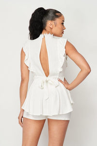 Flirty Lace Front Hi-low Romper With Waist Tie