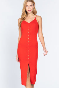 Fron Button Slit Rib Cami Midi Dress