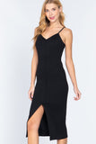 Fron Button Slit Rib Cami Midi Dress